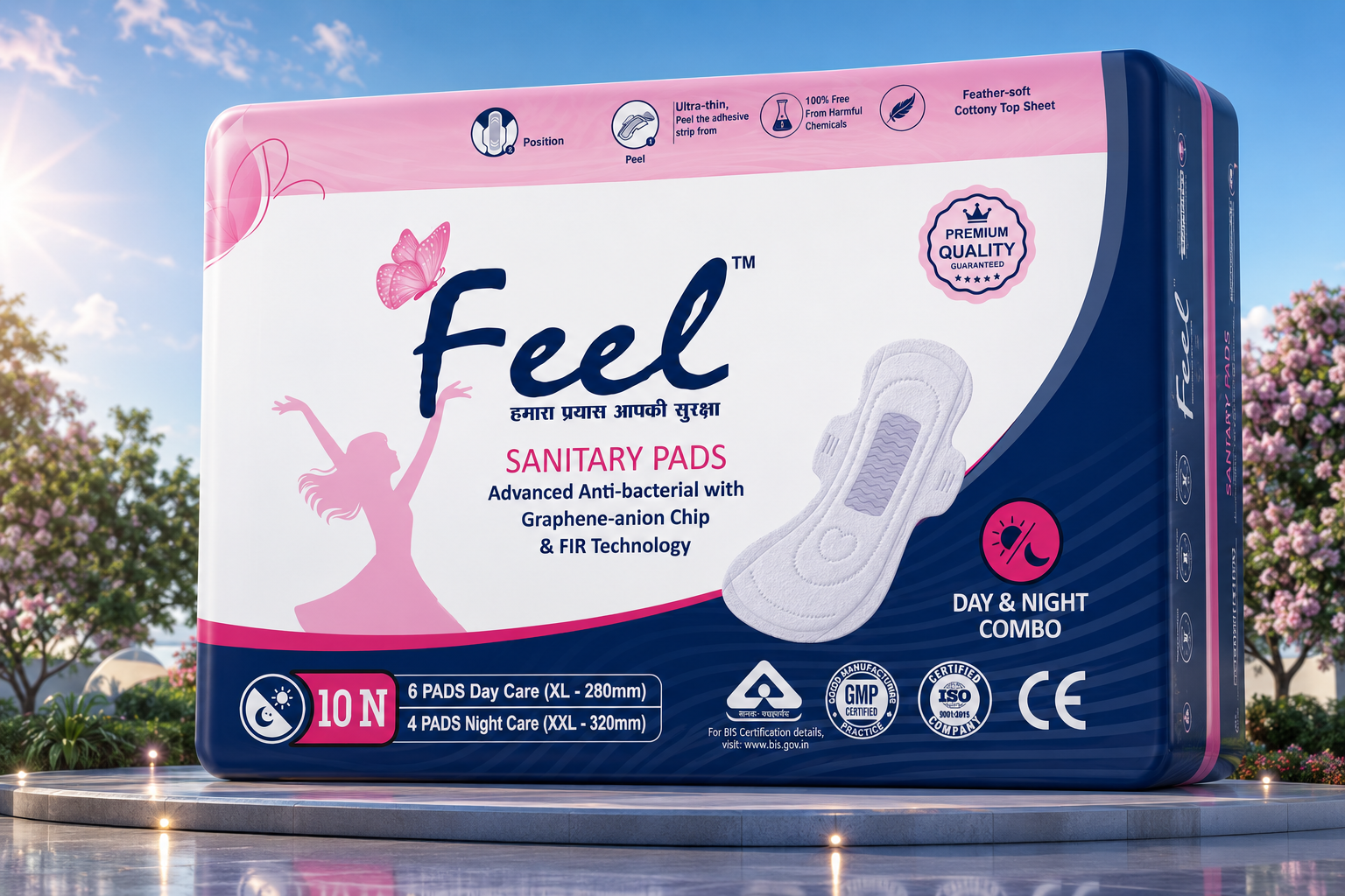 Feel Day & Night Combo (6+4) Sanitary Pads, Pack of 3 (30 Pads) thumbnail 2
